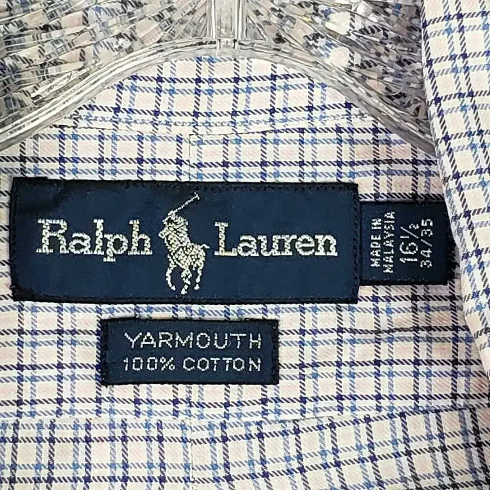 Polo Ralph Lauren Shirt Pink Plaid Button Down LS Mens Size XL 16 Yarmouth